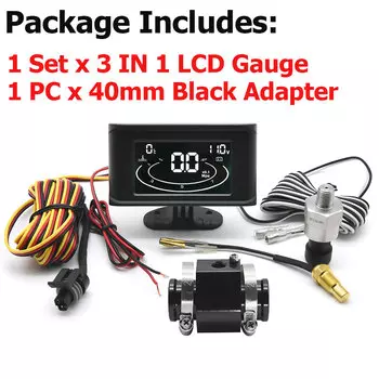 3 в 1 Вольтметр + Датчик температуры воды + Манометр давления масла с ЖК цифровым ЖК-дисплеем для автомобиля грузовика 1/8 NPT датчик 10 мм адаптер 26-40 мм 12 В/24 В