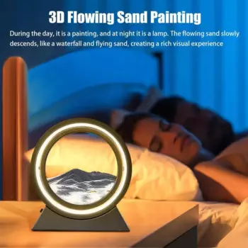 3D движущаяся Настольная лампа с песком, круглая Настольная лампа с 3d-изображением текущего песка, вращающаяся на 180 градусов, 3 меняющихся цвета, Настольная художественная игрушка