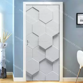 3D геометрическая дверная наклейка BOUSSAC, черно-белая, ПВХ