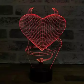 3D иллюзия Devil Love акриловая Светодиодная лампа 12 В адаптер дневной свет дизайн деревянная основа 7 различных цветов День рождения специальный день неоновая вывеска украшение для спальни Проектор светильник ночник