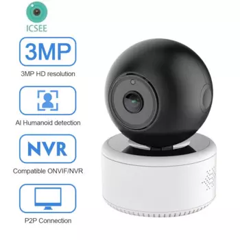 3MP 1296P iCsee APP Беспроводная PTZ IP купольная камера с ИИ-обнаружением человекоида автоматическое отслеживание Домашняя безопасность радионяня