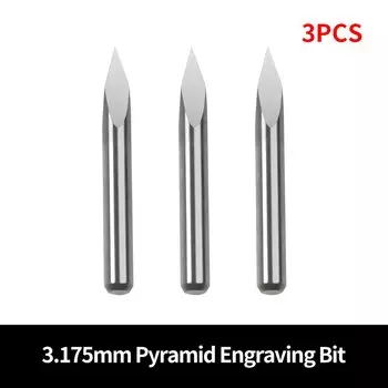 3шт D3.175x30 ° x0.1 Карбид вольфрама, конические фрезы с тройными зубцами, обработка древесины, 3D-резьба с ЧПУ, фреза