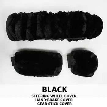 3шт меховой руль в авто чехол на руль авто подогрев руля Детали интерьера для автомобиля Универсальный продукт, автомобильные аксессуары, мягкий мех, теплая, теплая, милая зимняя крышка ручного тормоза