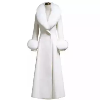 3XL! Белое шерстяное пальто, Женское пальто, корейское осеннее пальто с меховым воротником, теплое длинное шерстяное пальто, модная зимняя женская куртка