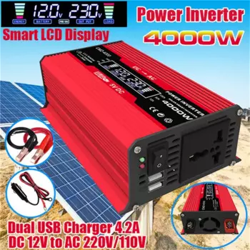 4000 Вт ЖК-дисплей инвертор солнечной энергии 12 В до 110 В/220 В USB модифицированный синусоидальный трансформатор напряжения автомобильный адаптер зарядный преобразователь