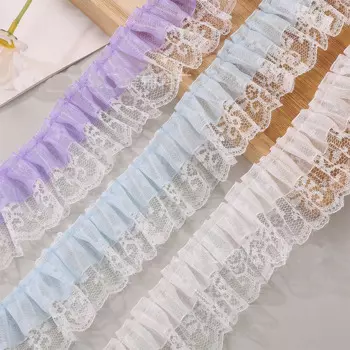40 Yards 50MM Single Color Flounce Ruffled Fold Yarn Ribbon Hair Bows Lace DIY Crafts Handmade Accessories Material Doll Skirt