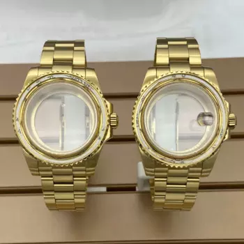 40mm Gold PVD Watch Case Sapphire Glass For Seiko NH34 NH35 NH36 NH38 Miyota 8215 ETA 2824 Movement 28.5mm Dial Oyster Bracelet