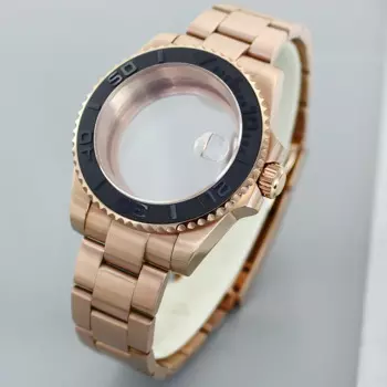 40mm NH35 Watch Case Parts Rose Gold bands For Seiko NH35 NH36/38 8215 2824 Movement Sapphire Glass Black Yacht 120 clicks Bezel