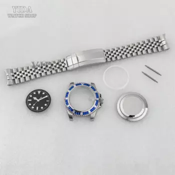 40mm NH35 Watch Case Strap Stainless Steel 28.5mm Dial Green Luminous Mod Watch Part For SUB GMT NH35 NH36 Movement Accessories