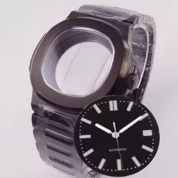 40mm PVD Square black Watch Case fit for Philippe Nautilus Japan NH35A NH34 NH70 4r35 Movement Sapphire Glass Watch Parts