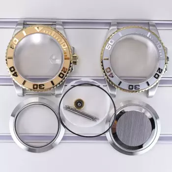 40mm Silvery Gold Watch Case Sapphire For Seiko NH35 NH36 Miyota 8215 ETA 2824 Movement 28.5mm Dial 120clicks Bezel Yacht-Master