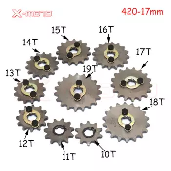420 10T 11T 12T 13T 14T 15T 16T 17T 18T 19T Зуб 17 мм ID Передняя звездочка двигателя для детали мотоцикла