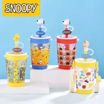 430 мл Kawaii Snoopy пластиковые соломенные весы соковыжималка Студенческая портативная кросс-боди Питьевая чашка аниме мультфильм девушки подарок на день рождения