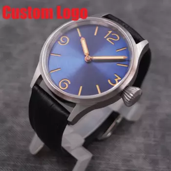 44 мм стерильный циферблат с ручным заводом 6497 механические часы Blu циферблат светящийся циферблат мужские часы кожаный ремешок часы