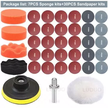 45/30/15 шт. 3-дюймовые шлифовальные диски, полировальная подушечка, полировальная подушечка, губка для вощения, комплект для ремонта автомобильных фонарей, автомобильная полировка