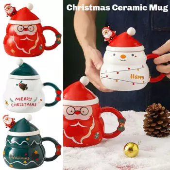 480 мл Рождественская керамическая кружка, кухонная домашняя стандартная кофейная чашка с крышкой и ложкой, рождественский подарок, мультяшная Подарочная бутылка для воды с Сантой