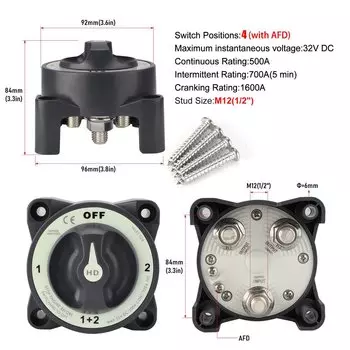 48 В 500 А 4 отключателя батареи AFD 4-позиционный изолятор отключения M12 светящийся поворотный переключатель для морского лодки грузовика RV
