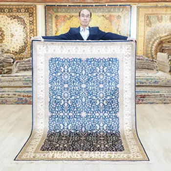 4,5 'x 6,5' персидский шелковый ковер ручной работы Изысканный Синий Восточный коврик (HF318B)