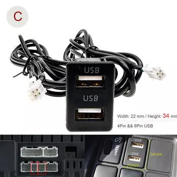 4 6-контактный автомобильный двойной USB 3,5 мм RCA AUX Jack приборной панели для скрытого монтажа, кабель-адаптер для VW Peugeot Toyota Android, мультимедийный плеер