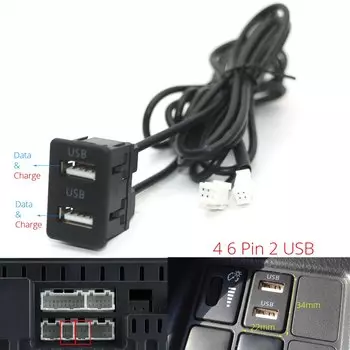 4 6-контактный автомобильный радиоприемник для скрытого монтажа, двойной порт USB Type-C, панель переключателя 3,5 мм, интерфейсный кабель AUX RCA, адаптер Android, мультимедиа