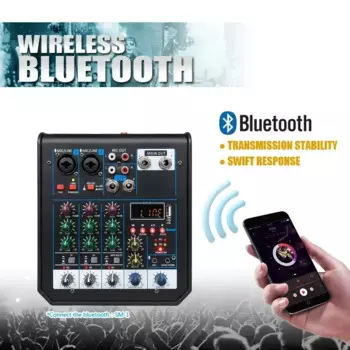 4-канальный микшер Аудио для уличной конференции Аудио USB Bluetooth Реверберация Аудиопроцессор Пение в реальном времени со звуковой картой Звуковой микшер