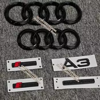 4-кольцевой логотип ABS, черный автомобильный капот, передняя решетка, задняя эмблема багажника, наклейка A3 Quarrto для AUDI A3 2010-2020, автомобильные аксессуары