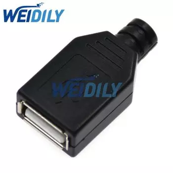 4-контактный разъем USB типа А с черной пластиковой крышкой, 5 шт