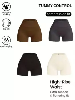 4-пакет американских байкерских шорт для местной йоги, женские шорты для тренировок с контролем живота, женские шорты из спандекса с высокой талией