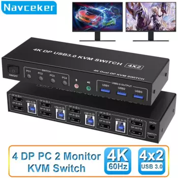 4 порта HDMI KVM USB 3,0 переключатель 4X2 двойной монитор 4K @ 60 Гц Расширенный дисплей DP KVM переключатель 4 в 2 выход для 4 ПК Share клавиатура мышь