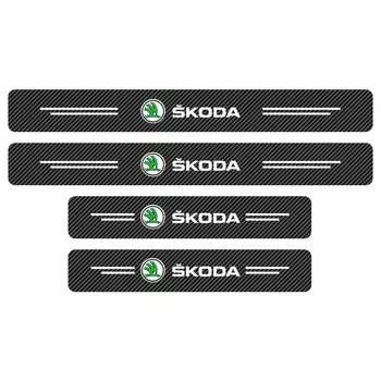 4 шт., автомобильная наклейка из углеродного волокна, автомобильный порог, водонепроницаемые наклейки для Skoda Octavia MK2 MK3 2 3 A7 Fabia Karoq Kodiaq Rapid