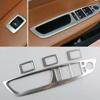 4 шт./компл. обшивка панели переключателя окна подходит для BMW X5 E70 X6 E71 2008 2009 2010 2011 2012 2013 LHD Серебристая нержавеющая сталь