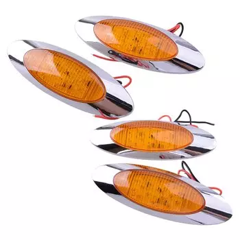 4 шт./компл., универсальный 2 провода, 12 В, янтарный светодиодный габаритный тонкий боковой габаритный фонарь, 16 светодиодов, хромированный, овальный, подходит для грузовика Freightliner