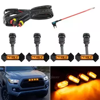 4 шт., оранжевый, желтый, янтарный светильник в стиле Raptor, светодиодный светильник для Toyota Tacoma с решеткой TRD Pro, освещение передней решетки 12 В DRL