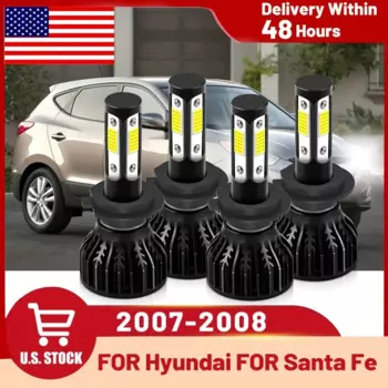 4 шт./упаковка, светодиодные фары, H7 + H7, 2007 к, для Hyundai Santa Fe (2008-6000)