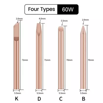 4 шт. Внешний термопаяльный наконечник B C D K Чистая медная паяльная головка 30 Вт 40 Вт 60 Вт Сменный наконечник Инструменты для ремонта сварки
