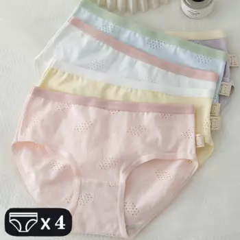 4 шт., женские хлопковые трусы со средней посадкой