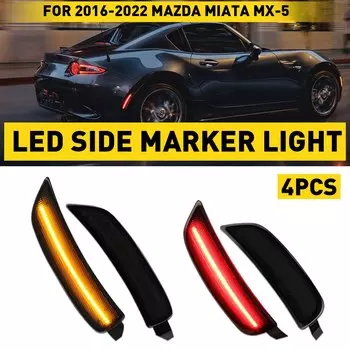 4 светодиодных боковых габаритных огня на крыло, желтый, красный для Mazda Miata MX5 2016 2017 2018 2019 2020 2021 2022 аксессуары, лампа бампера