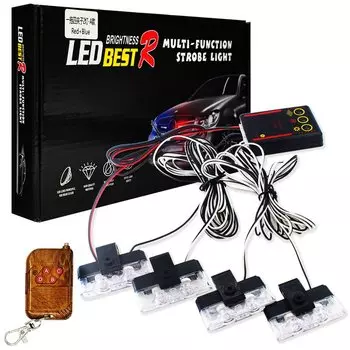 4-в-1 Красно-синий Аварийный Стробоскоп, Полицейские Сигнальные Огни, Мигающий Свет 12 В С Решеткой Для Легковых Автомобилей