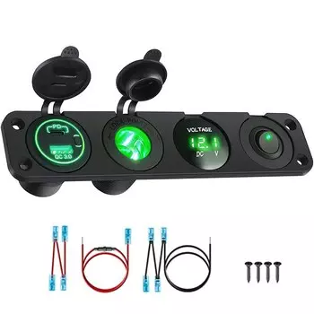 4 в 1 панель PD QC3.0 USB Автомобильное зарядное устройство светодиодный вольтметр гнездо прикуривателя электрическая розетка переключатель для грузовиков автомобилей лодок домов на колесах