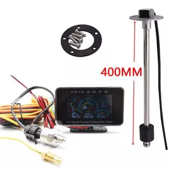 4 в 1 ЖК-дисплей Автомобильный цифровой манометр Вольтметр Давление масла Топливо Вода Температура 1/8 NPT Универсальная приборная панель с датчиком 12 В/24 В