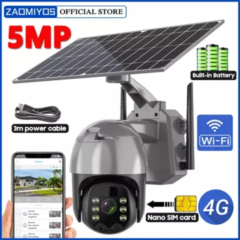 4G Солнечная IP Wi-Fi 5MP/3MP CCTV Видео Беспроводная камера наблюдения Открытый PTZ Батарея Защита безопасности Водонепроницаемая Цветная Ночь
