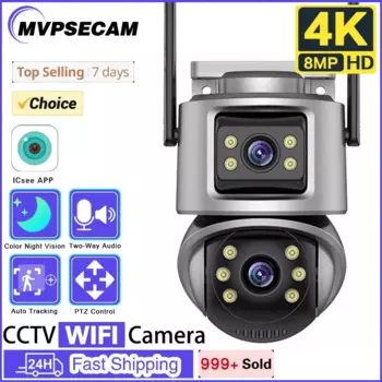 4K 8MP HD Wi-Fi PTZ-камера Открытый 4-мегапиксельный двойной объектив Двойной экран AI Автоматическое отслеживание IP-камера CCTV Аудио-видео наблюдение P2P iCSee