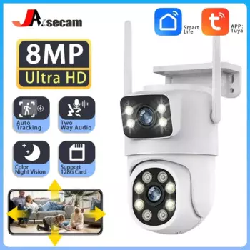 4K 8MP камеры наблюдения с двумя объективами Wi-Fi ночного видения уличная водонепроницаемая беспроводная камера безопасности с искусственным интеллектом и автоматическим отслеживанием человека Tuya