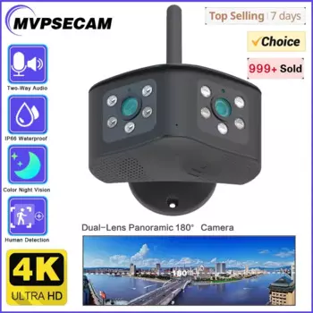 4K 8MP Outdoor 180 ° Сверхширокоугольная панорамная Wi-Fi камера с двумя объективами, IP-камера с искусственным интеллектом, 6-мегапиксельная камера видеонаблюдения