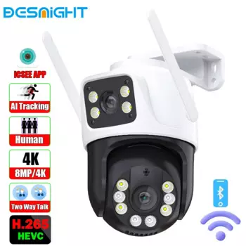 4K 8MP PTZ Wi-Fi камера с двумя объективами и двойным экраном Ai Обнаружение человека с автоматическим отслеживанием Беспроводная камера наблюдения Приложение iCSee