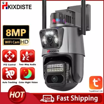 4K 8MP TUYA Wi-Fi камера безопасности 2 объектива двойной экран автоматическое отслеживание уличная водонепроницаемая цветная камера ночного видения IP66 камера наблюдения