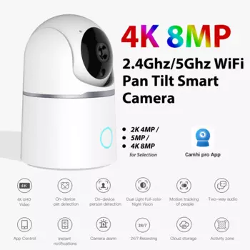 4K 8MP UHD 2,4 ГГц/5 ГГц Дуэльный диапазон Smart WiFi камера; Двойная зеркальная полноцветная функция ночного видения/клик и вызов/двухстороннее аудио/сигнал тревоги