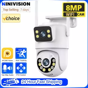 4K цветная камера ночного видения Wi-Fi PTZ IP-камера безопасности с двумя объективами и автоматическим отслеживанием, уличная 2-сторонняя аудио беспроводная камера видеонаблюдения