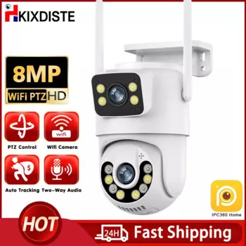 4K цветная камера ночного видения Wi-Fi PTZ IP-камера безопасности с двумя объективами и автоматическим отслеживанием, уличная 2-сторонняя аудио беспроводная камера видеонаблюдения