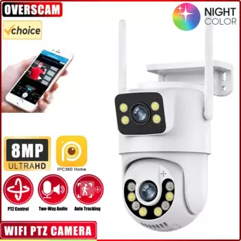 4K цветная камера ночного видения Wi-Fi PTZ IP-камера безопасности с двумя объективами и автоматическим отслеживанием, уличная 2-сторонняя аудио беспроводная камера видеонаблюдения